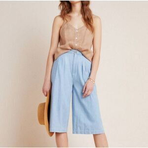 Anthropologie Pilcro Mina Chambray Culottes Pants Jeans Sz 26 Blue Cotton Pleate